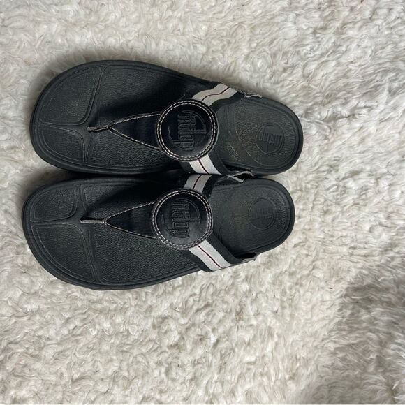 Fitflop black leather and fabric wedge thong sandals size 8 - Picture 7 of 10